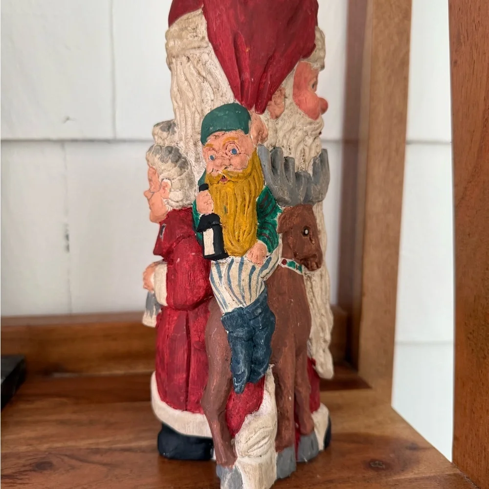 Vintage Handcrafted look Santa Claus Holiday Figurine with elf and reindeer